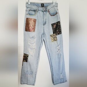 BDG Urban Outfitters Patchwork Distressed Light Wash High-Waisted Cowboy Jeans